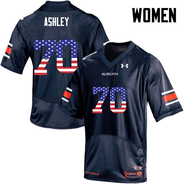 Auburn Tigers Women's Calvin Ashley #70 Navy Under Armour Stitched College USA Flag Fashion NCAA Authentic Football Jersey LTN1374JT
